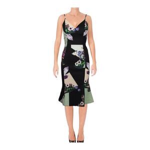 Bariano Australia NWT Black Floral Midi Dress Womens Size XL Tulip Hem Sheath